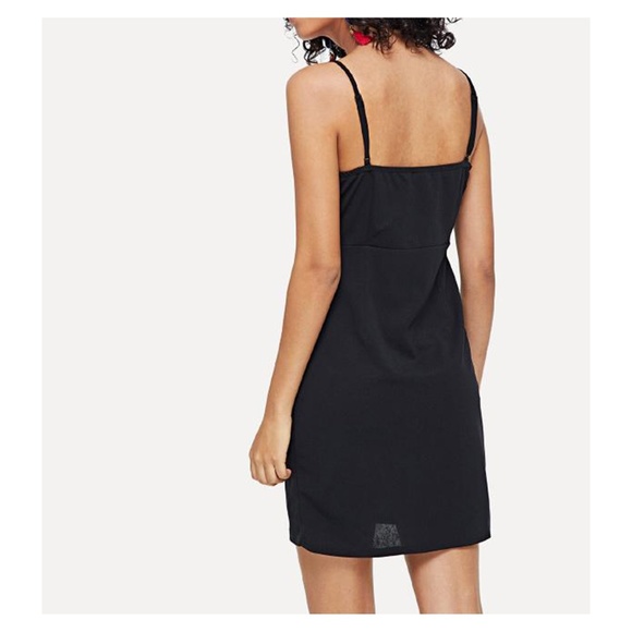 Black Sleeveless Front Knot Button Down Cami Dress - Picture 4 of 4